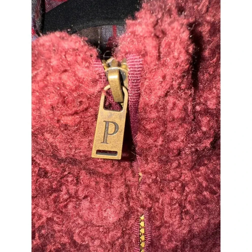 Pendleton Burgandy Sherpa pull over pleaid wool accents L - Picture 10 of 10